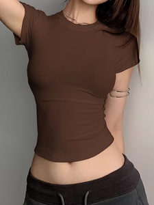 Camiseta Corta para Mujer, Venta al por Mayor, Logotipo Personalizado, Camiseta Corta Informal de Manga Corta para Mujer, Algodón Suave, Moda de Verano, Ropa Urbana - Product Image 2