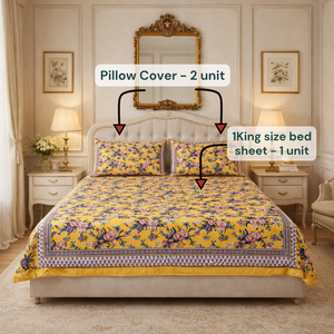 Jaipur Floral Block Print <b>King</b> <b>Size</b> Cotton Bedsheet 3 PC Set 200TC Soft Durable Sustainable Skin Friendly Non Toxic Dye Home - Product Image 6