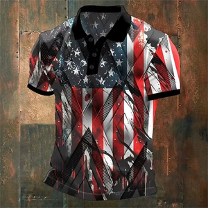 Chemises polo pour hommes avec drapeau américain, manches courtes, style athleisure, pour tous les jours, imprimées, pour le golf - Product Image 3