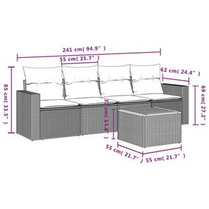 Juego de Sofás de Patio de 5 Piezas en Poliratán Negro con Cojines, Elegantes Conjuntos de Jardín - Product Image 3