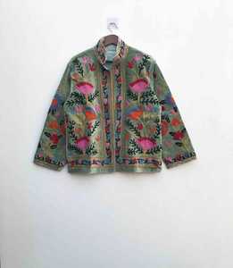 Suzani เสื้อแจ็กเก็ตกิโมโนลายดอกไม้ผ้าฝ้ายสไตล์โบฮีเมียนปักกำมะหยี่สำหรับฤดูหนาวคอตั้ง - Product Image 4