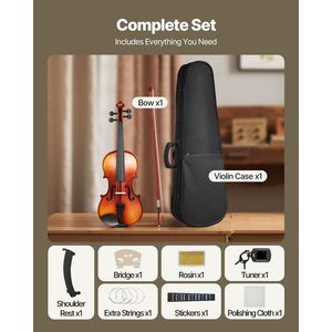 Set Violino 4/4 per Adulti Principianti con Custodia Rigida, Arco in Legno, Spalliera e Accessori Extra - Product Image 6
