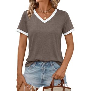 2025 2025 été femmes à manches courtes tunique basique hauts d'entraînement avec col en v doux décontracté mode tenues en taille XS - Product Image 1