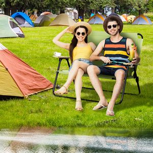 Sedia da Campeggio Pieghevole per 2 Persone con Braccioli in Legno, Verde, per Spiaggia e Viaggi all'Aperto - Product Image 2