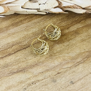 Boucles d'oreilles créoles en laiton plaqué or 18 carats pour femme, texturées or, style ethnique chic, bijoux créoles, vente en gros/OEM - Product Image 4