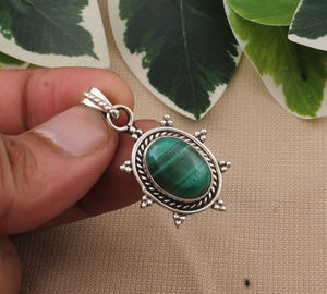 Colgante de Malaquita Natural Vintage al por Mayor, Plata de Ley 925, Chapado en Platino, Amuleto de Piedra Preciosa, Joyería Hecha a Mano, Precio al por Mayor - Product Image 4