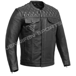 Veste en cuir véritable sur mesure pour homme, style motard, coupe diamant, avec doublure intérieure en bandana, vêtement d'extérieur tendance - Product Image 1