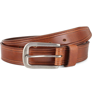 Ceinture décontractée pour homme en cuir tanné végétal pleine fleur le plus vendu avec boucle en métal argenté mat massif - Product Image 2