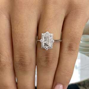 Unique Pave Moissanite 3CT Radiant Cut Diamond Classic Halo <b>Ring</b> Original <b>925</b> <b>Silver</b> Fine Vintage Style Gift For Partner Charms - Product Image 1