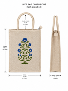 Sac fourre-tout en jute de qualité supérieure avec imprimé floral fait main, fermeture éclair, sac de courses écologique - Product Image 2