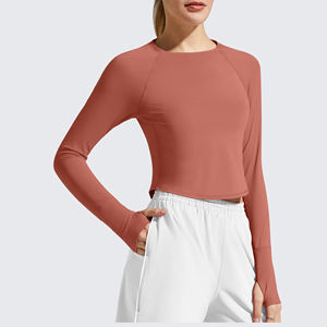 Haut de yoga pour femme, double couche, manches longues, coupe ajustée, tissu doux et extensible, vêtements de sport quotidiens, haut de yoga, vêtements de gym - Product Image 4