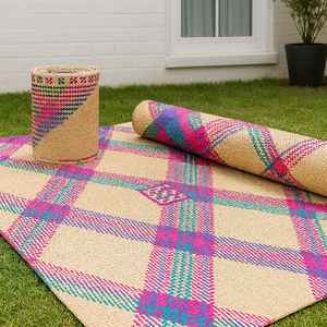 Alfombra Tejida a Mano con Diseño Geométrico Bohemio, Estilo Sheetal Pati, Ecológica y Natural, con Pelo Mediano de 3-5mm de Grosor, Bangladesh - Product Image 3