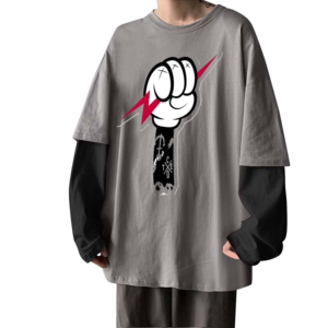 เสื้อยืดผู้ชายทรงโอเวอร์ไซส์ แขนยาวสองชั้น ผ้าฝ้าย 100% สไตล์ใหม่ ระบายอากาศได้ดี แห้งเร็ว เป็นมิตรกับสิ่งแวดล้อม - Product Image 2