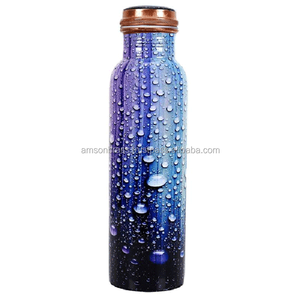 Bouteille d'eau en cuivre de qualité standard Bouteille d'eau en cuivre Bouteille ayurvédique de 1000ml de qualité supérieure imprimée paon - Product Image 6