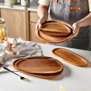 Wooden Breakfast Serving <b>Platter</b> Natural Wood Kitchen Tableware - Product Image 2