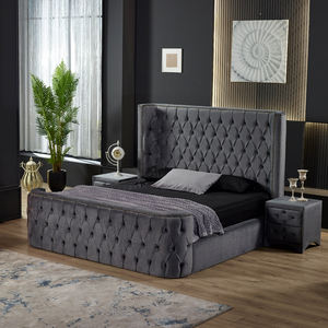 Cama de Hotel de Lujo Contemporánea con Cabecera Acolchada con Costuras Verticales y Base Tapizada para Hogar, Hotel y Villas - Product Image 3