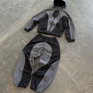 Survêtements surdimensionnés personnalisés, streetwear, vêtements de sport, ensemble veste réfléchissante 3M et pantalon de jogging, coupe-vent, survêtements en nylon - Product Image 1