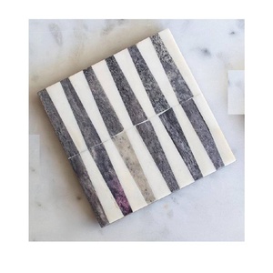 Nouvel arrivage de sous-verres incrustés d'os Ensemble de 4 sous-verres à motif de doublure Thé Café Boisson froide Dessous de verre en os de table Protection contre la chaleur pour cadeau - Product Image 5