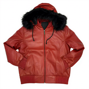 Fashion Leather Bomber <b>Jacket</b> for <b>Men</b> with Faux Fur Hood | Plaid Pattern <b>Casual</b> <b>Summer</b> <b>Jacket</b> - Product Image 4