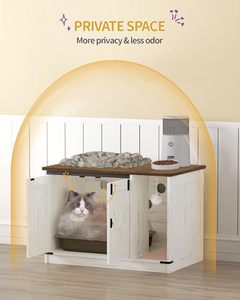 Litter <b>Box</b> Cabinet Furniture with <b>Bell</b>, Indoor Cat House, Farmhouse Style, 31.5x19.7x20.9Inches, for Hallway, Bedroom, White - Product Image 5