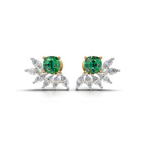 Luxury Green <b>Emerald</b> <b>Stud</b> Earrings With Marquise Diamond Leaves 18K Gold Women's Fine Jewelry - Product Image 1