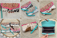 Tas Dompet Kulit Sapi Asli Buatan Tangan dengan Tali Pergelangan Tangan, Motif Bunga Elegan, Desainer, untuk Wanita, Expo Maret 2026