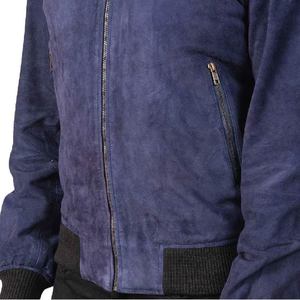 Stylish Premium Blue Sheephide <b>Suede</b> Bomber <b>Jacket</b> with Soft Polyester Lining Zipper Closure Varsity Collar and Rib Knit Cuffs - Product Image 3