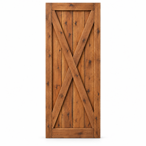 Porte en bois massif de style farmhouse, panneau extérieur fini, design X-Brace, panneau de fenêtre en bois massif - Product Image 1