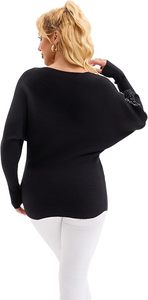 Women <b>Black</b> Oversized Knit Sweater With <b>Sequined</b> Dot Pattern Drop-Shoulder Long Sleeve O-Neck Winter <b>Top</b> - Product Image 2