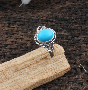 925 Sterling <b>Silver</b> Bezel Setting Turquoise Oval Cut Handmade Classic <b>Boho</b> Dainty Solitaire <b>Ring</b> Certified Jaipur Unisex - Product Image 4