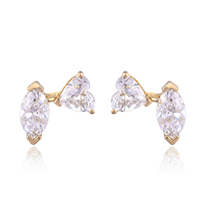 925 Sterling <b>Silver</b> <b>Stud</b> Earrings with Marquise & Heart Shape CVD Lab Grown Diamond, Two-Stone Designer Screw Back Earrings - Product Image 3