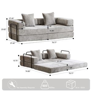 Divano Letto Convertibile Comodo con Supporto Lombare a Cuscino e Braccioli, Futon Lounge Sleeper C-Product - Product Image 3