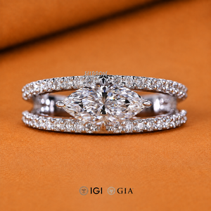 Bague à sangle fendue Marquise, Bague avec diamant de laboratoire, Diamant certifié IGI de 1 carat, Bague de fiançailles, Bague faite à la main, Bague de mariage - Product Image 5