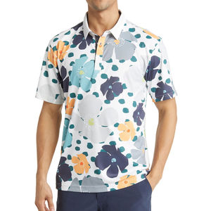 Mens Abstract Floral Print <b>Polo</b> Shirt Shorts Set <b>White</b> Multicolor Pattern Summer Casual Two Piece Outfit - Product Image 1