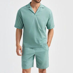 Conjunto de Camiseta Polo y Pantalones Cortos de Color Sólido para Hombre, Manga Corta, Corte Regular, Ropa Casual, Verde Menta - Product Image 1
