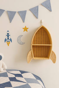 Modern Spaceship Shape Rattan <b>wall</b>-<b>mounted</b> <b>shelf</b> for kids Room Wicker Floating Book Storage Organizer Hanging Display <b>Shelves</b> - Product Image 4
