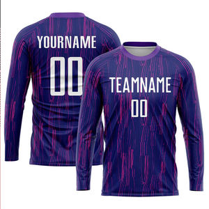 Maillot de football personnalisé violet et rose sublimé, uniforme d'équipe respirant à manches longues, t-shirt d'entraînement athlétique à séchage rapide pour hommes - Product Image 1