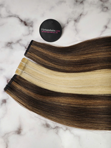Extensions de cheveux humains Remy à bandes adhésives, double tirage, ondulés et lisses, qualité soyeuse, pointes très épaisses, cheveux européens et chinois, vente en gros d'usine - Product Image 2