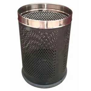 Matte Black Trash Can with Handle Cutout Oval Waste <b>Bin</b> Modern Office Bathroom Garbage Basket Wood Look Interior Dustbin - Product Image 6