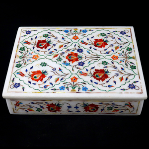Caja de Joyería MADNI HANDICRAFT Hecha a Mano con Incrustaciones de Mármol Blanco y Arte Floral de Piedras Semipreciosas, Decoración de Lujo - Product Image 3
