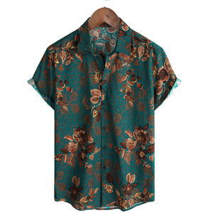 Chemise hawaïenne à manches courtes à imprimé floral, en coton respirant, style streetwear décontracté, chemises d'été pour hommes - Product Image 1