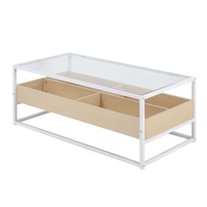 Contemporary <b>Display</b> <b>White</b> Metal and Natural Wood Coffee Table with Clear Glass by - Product Image 3