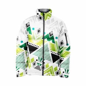 Chaqueta Acolchada Blanca para Hombre con Estampado Abstracto Azul y Rojo, Cierre de Cremallera, Cuello Alto, Ropa Casual de Invierno - Product Image 5