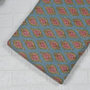 Tela de Algodón Kalamkari Orgánica y Ecológica con Estampado Floral Azul Cielo y Rosa de Jaipur, Textil Étnico Hecho a Mano para Ropa de Mujer - Product Image 2