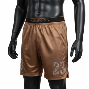 Pantalones cortos de baloncesto para hombre, satinados de primera calidad, con brillo, cintura elástica, pedrería, transferencia térmica, logotipo personalizado. - Product Image 3