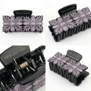 Pinzas de Pelo Acrílicas Premium, Diseño Vintage a Cuadros y Floral, Antideslizantes, Pinza Grande Tipo Tiburón para Mujer, Venta al Por Mayor, Palaka 9cm - Product Image 1