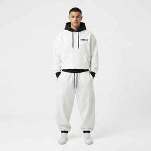Survêtement blanc pour homme Hawkeye, à capuche, long, avec cordon de serrage, poche, coupe ample, couleur unie, 100% coton, vêtements d'automne - Product Image 1