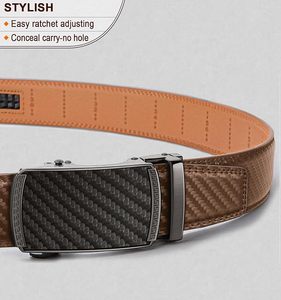 Cinturones de Vestir de Cuero Genuino de Alta Calidad con Logotipo Personalizado para Hombre, Nuevos y Elegantes con Hebilla de Trinquete, OEM Personalizado, Venta al Por Mayor - Product Image 3