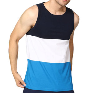 Camiseta sin mangas de punto con bloques de color para hombre, cuello redondo, informal, transpirable, deportiva, azul, blanco, azul marino, camisetas sin mangas para hombre - Product Image 3