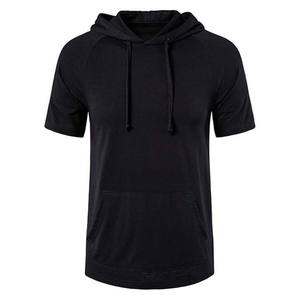 Sudadera con Capucha de Manga Corta para Hombre, Estampado Digital Personalizado, Bordado, Corte Regular, para Gimnasio y Entrenamiento, Poliéster/Algodón, Negra - Product Image 1